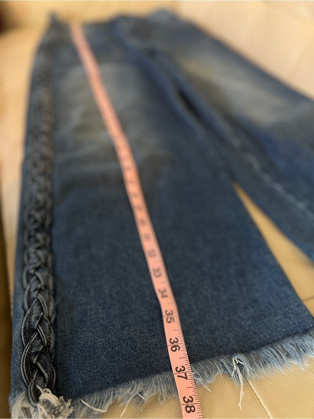 Sage & Fig Braided-Trim Wide Leg Jeans in Dark Blue Medium - Picture 8 of 14